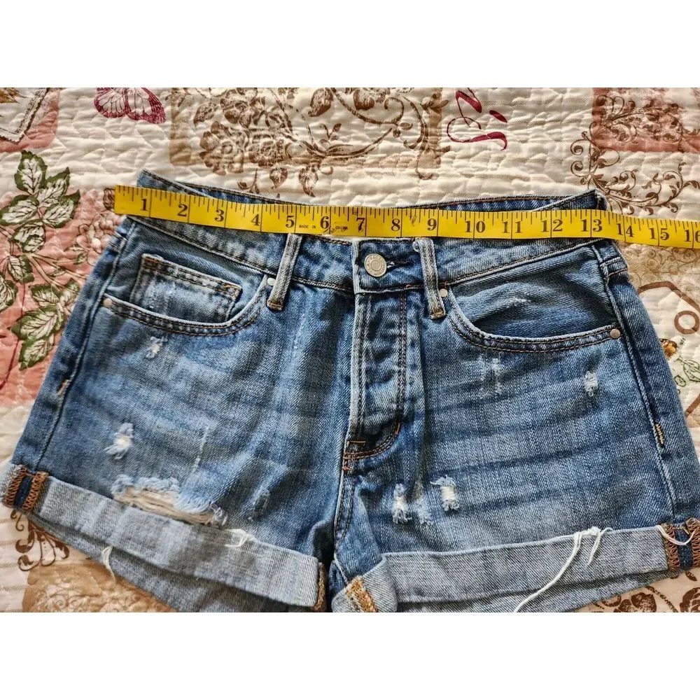 Pacsun Women's Distressed Girlfriend Shorts  Blue Denim‎ Cotton Size 23